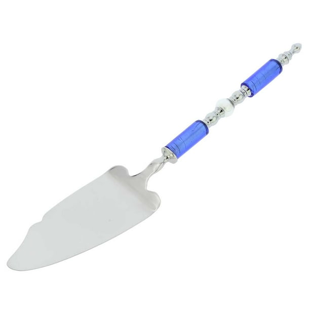 Silver Blue GlassOfVenice Italian Murano Glass Cake Server
